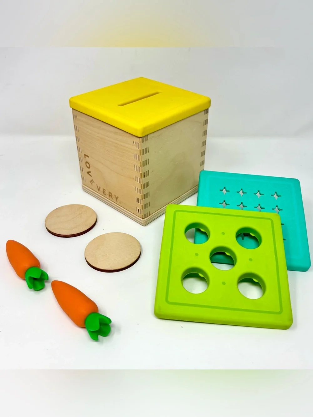 Lovevery Coin Bank Carrot Drop Box Wooden Learning Toy Montessori Babbler Kit